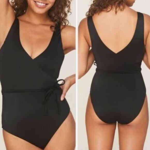 ANDIE One Pcs Swimsuit Sz M The Belmar V Neck Waist Tie Eco Feminine Retro NWT - Picture 1 of 11